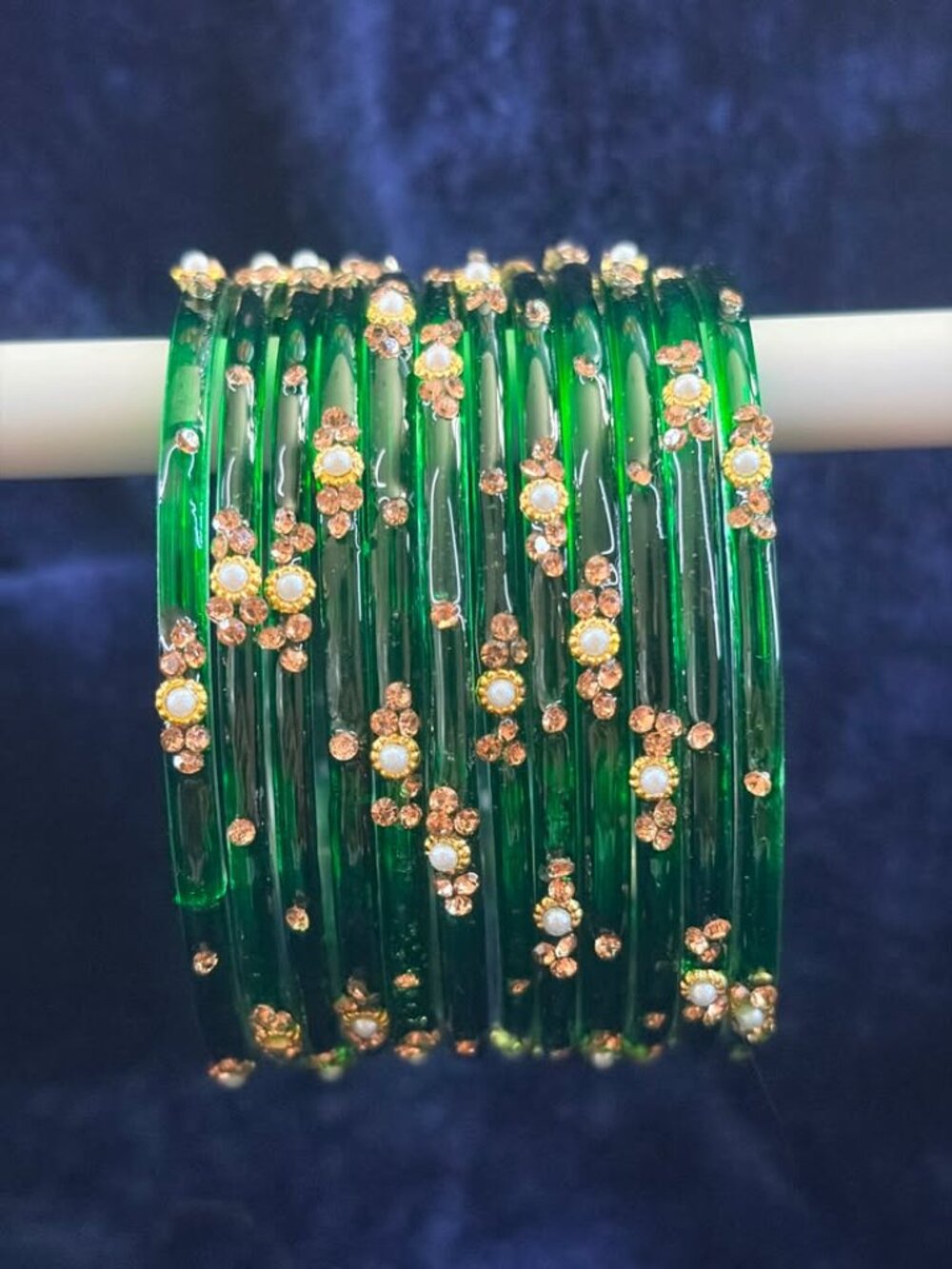 Women's Multi-Piece Translucent Resin Bangle Set, Faux Pearl & Rhinestone Embell